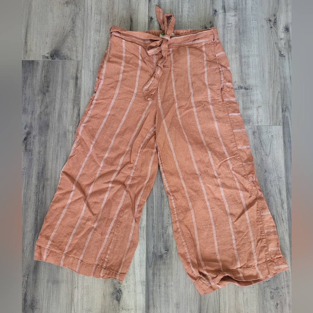 Anthropologie Salmon Color Pants with White Stripes, Size Small
